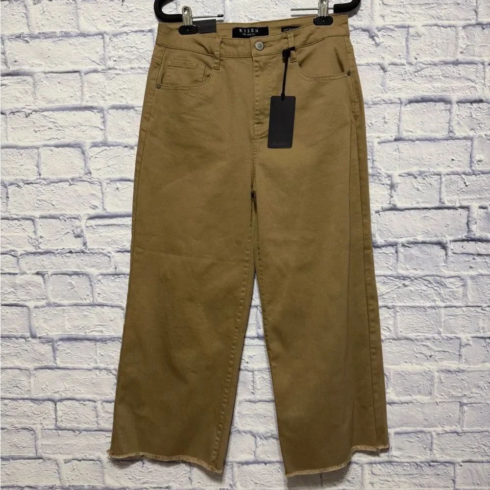Risen frayed hem High-Rise Cropped Wide Leg Jeans tan RDP1241 size 29 nwt